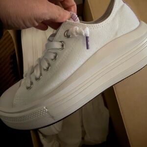 Converse White Platform Canvas Sneaker with Light Purple Trim